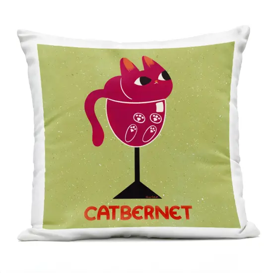 Stupell Industries Catbernet Cat Wine Outdoor Printed Pillow design by Carrie Cantwell, 18 x 7 x 18 {1}