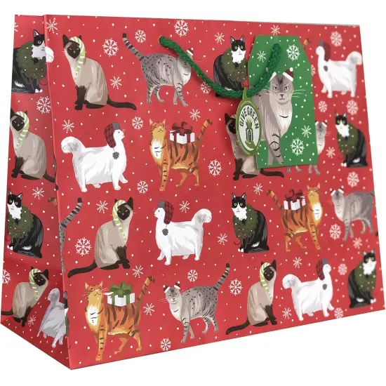 Pack/6: Christmas Cats Gift Bag - 12-1/2 x 5 x 10" {1}