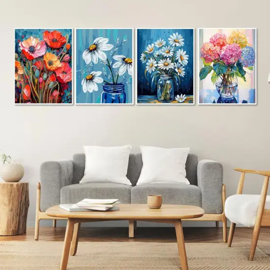 Diamond Painting Kits, 4 Pack Flower 5D DIY Full Drill Diamond Art Painting Kits for Adults, Seaside Diamond Painting Gem Art Craft for Home Wall Decor (11.8 * 15.8 inch {3}