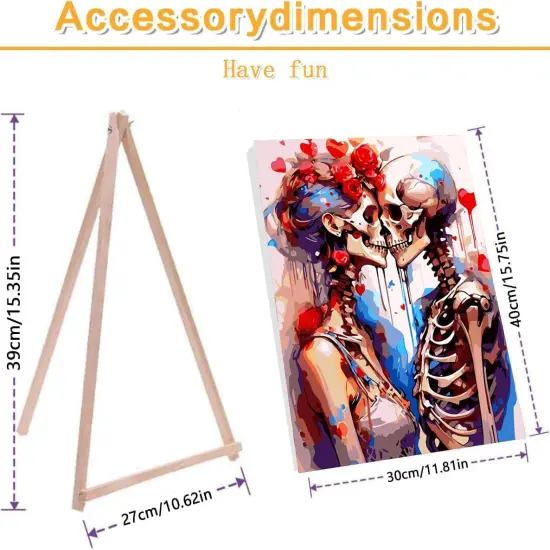 Skull Framed Paint by Numbers Kit with Wooden Easel for Adults Beginners Skeleton Acrylic Easy Paint by Number Paint by Number Kits on Canvas with Nice Gift Box 12x16in {2}
