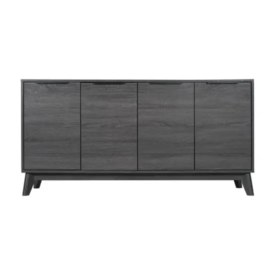 Merrick Lane Blakely Mid-Century Modern Four Door Buffet, TV Stand with Shelving Black Wash {5}