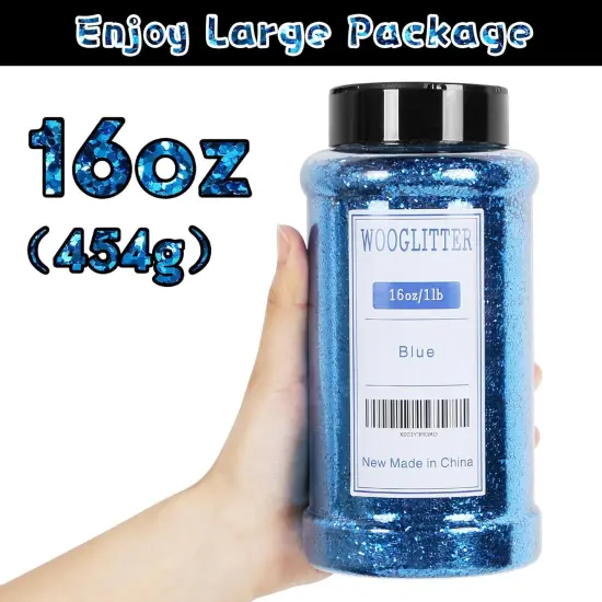 Blue Glitter, 16 Oz (1 Ib), Chunky Glitter for Resin Crafts Nails Tumblers Slime Cosmetic and Festival Decoration - Blue Chunky Glitter Bulk {2}