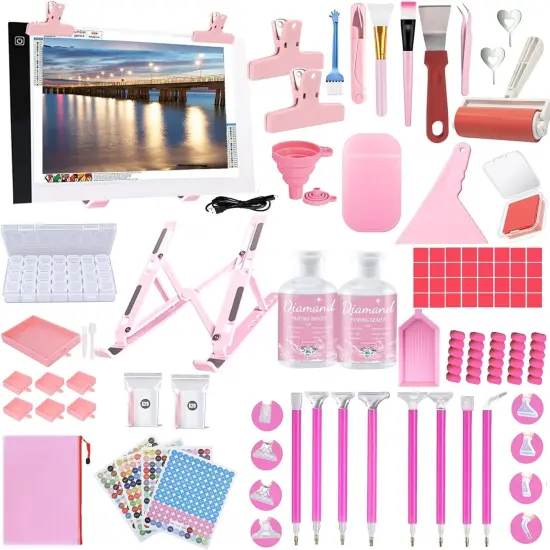 158Pcs Diamond Art Accessories Kit All Inclusive Diamond Painting Tool Set with A4 Diamond Painting Light Pad,Diamond Art Sealer Glue,Diamond Correction,Pens Storage Box for DIY Craft {1}