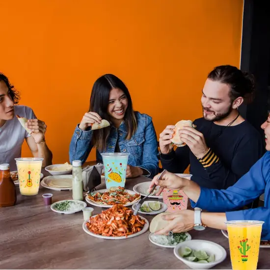 100 Pack 12 oz Fiesta Cups Plastic Mexican Cups Clear Disposable Mug Cinco De Mayo Party Decorations for Fiesta Taco Birthday Party Drinkware Supplies, 4 Styles {4}