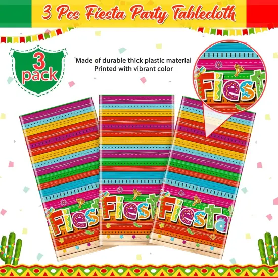 3 Pieces Mexican Fiesta Party Tablecloth Decorations,Plastic Cinco De Mayo Printed Table Cloth Table Cover for Fiesta Taco Night Birthday and Mexican Themed Party Supplies, 54 x 108 Inch {4}