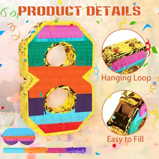 Rainbow Number 8 Pinata for Kids 8th Birthday Party Supplies, Fiesta, Centerpieces, Anniversary Celebrations {2}