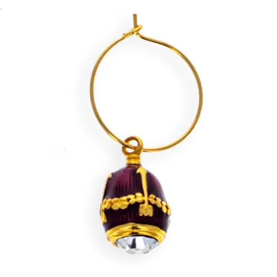 Purple Guilloche Royal Egg Wine Glass Charm {1}