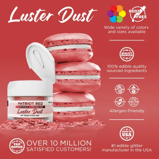 Bakell - Patriot Red Luster Dust (4g, 1x Jar) Edible Vegan Dust & Paint for Baking, Desserts and Beverages {2}