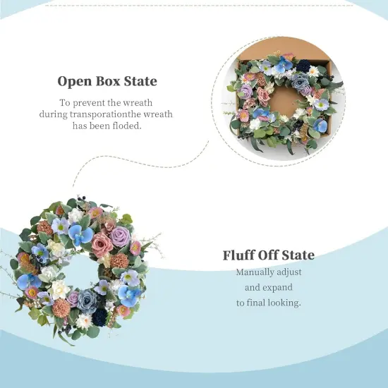 22" Spring & Summer Wreath &ndash; Blue Phalaenopsis, Rose, and Green Leaf Wreath for Front Door, Porch, and Patio Decor {2}