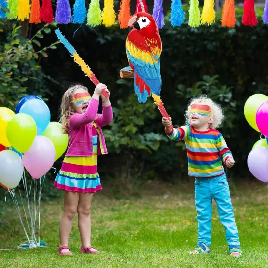 Small Parrot Pi&ntilde;ata Hawaiian Party Supplies Parrot Pi&ntilde;ata Bird Toy with Blindfold Stick for Luau Hawaii Summer Rainforest Tropical Pirate Theme Birthday Decorations {4}