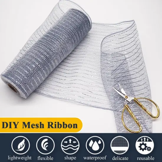 2 Pcs Silver Deco Mesh Ribbon Rolls Decorative Mesh Fabric with Foil {3}