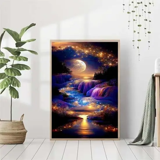 Waterfall Landscape Diamond Art Kits For Adults,DIY Moonlight Diamond Painting Kits For Adults Beginners,5D Full Drill Diamond Dots With Diamond Gem Art And Crafts For Home Wall Decor 12x16inch {3}