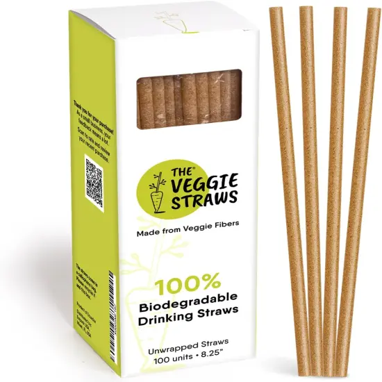 100 PCS of 8.25 Inches Unwrapped Biodegradable Straws &ndash; Made of Vegetable Fibers, Best Environment Friendly Drinking Straws for Hot and Cold Beverages {1}