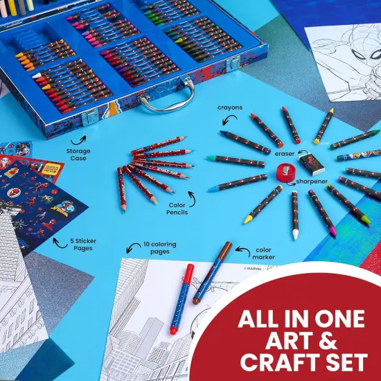 Colored Pencils Art Supplies Kids Drawing Kit School Supplies Painting Kit Girls Drawing Pencils Art Kit Travel Case with Crayons Arts and Crafts for Kids 4-12 (Multi Spiderman) {4}