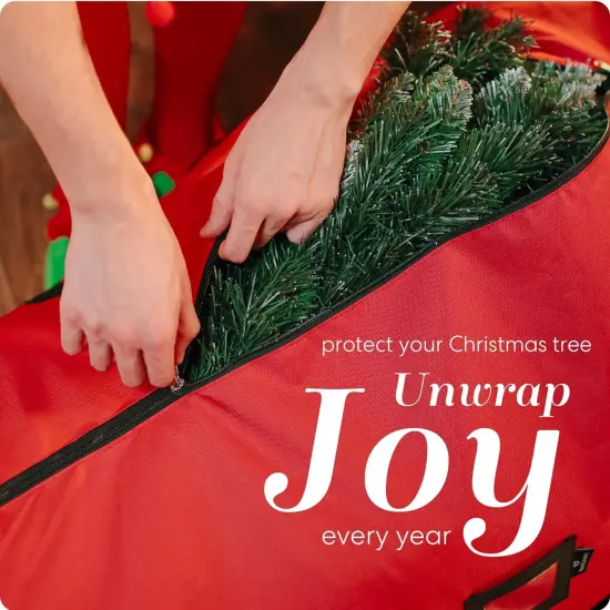 Rolling Tree Storage Bag - For 7.5-Foot Artificial Christmas Holiday Tree. Zippered Bag, Carry Handles and Wheels for Easy Transport, Protects Against Dust, Insects, and Moisture (Red) {3}