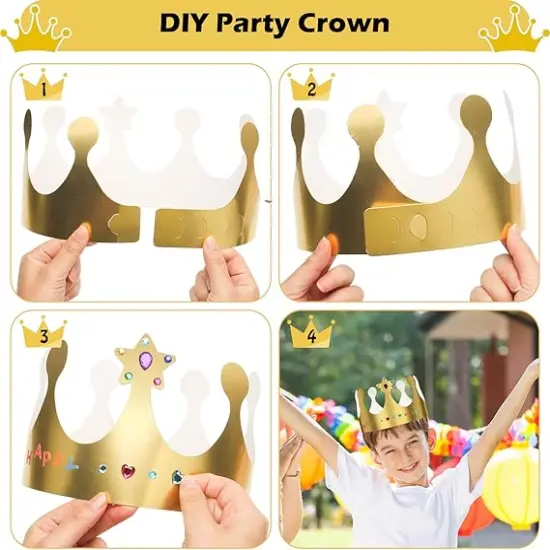 33 Pieces Paper Crowns Set Paper Prince Princess Crown Hats DIY Party Crowns Make Your Crowns With Gem Number Letter Stickers {4}
