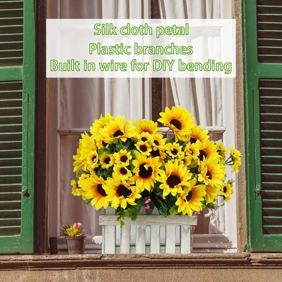 Artificial Sunflower Bouquets, 15&rdquo; Tall Silk Fake Sunflowers for Home Decor, DIY Garden Craft Arrangements (2 Pack) {5}