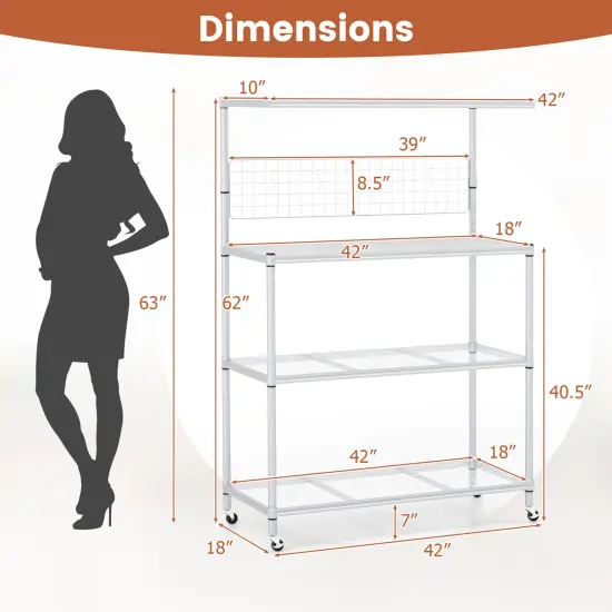 Silver 4-Tier Microwave Stand Rack with 3 Height Adjustable Shelves and 4 Smooth Wheels {5}