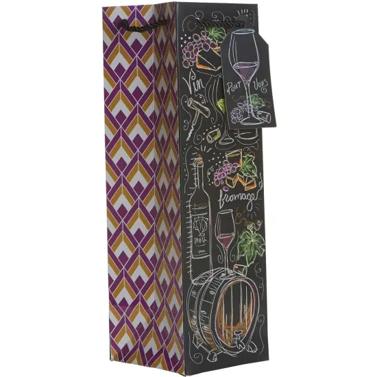Pack/6: Le Vin et Fromage Wine Bag - 4-1/2 x 4-1/2 x 14" {1}