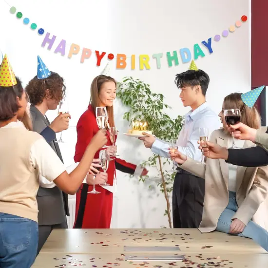 Happy Birthday Banner,Pre-Strung Colorful Cardboard Birthday Banner with Colorful Dot Decoration Garland, Rainbow Theme Party Supplies {2}