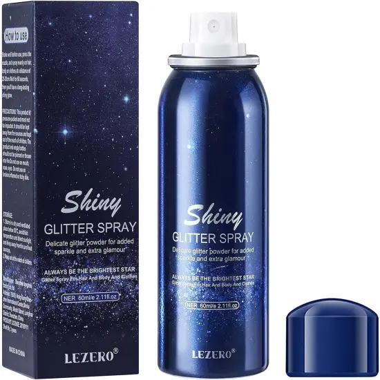 Body Glitter Spray, Temporary Shiny Hairspray for Face, Hair, Clothing, Long Lasting Quick-Drying Shimmer Mist for St. Patrick's Day, Music Festival Rave, Nightclub Party, Prom, 2oz {1}