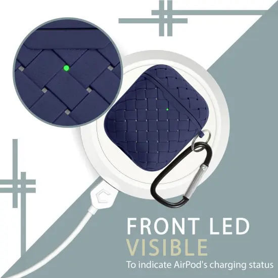 For Apple AirPods 2 / 1 Case, Protective Cover with Keychain for Women Men, Blue Weave Pattern {4}