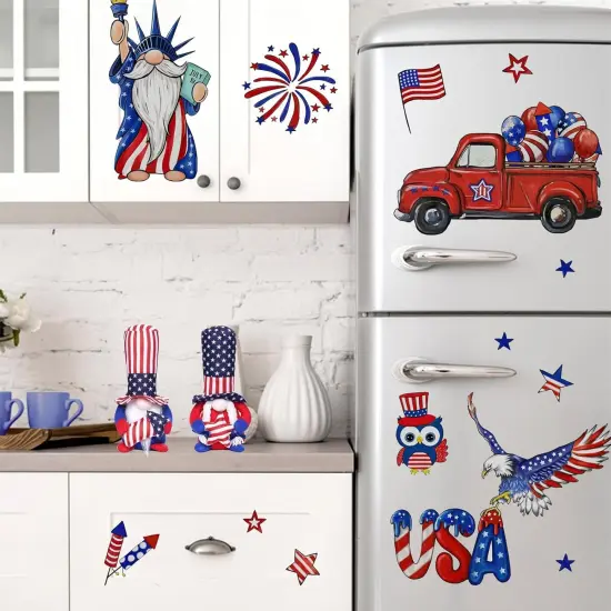 4th of July USA The Statue of Liberty Window Clings 4 Sheets, Patriotic America Red Truck Eagle Owl Stickers Decals Decor, American Fireworks Balloons Stars Stripes Home Kitchen Decorations {3}