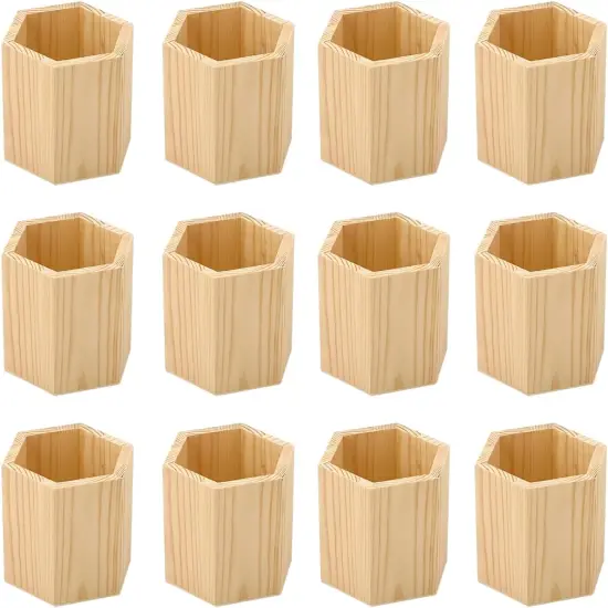 12 Pieces 4 Inch Wooden Crate Pen Holder {1}