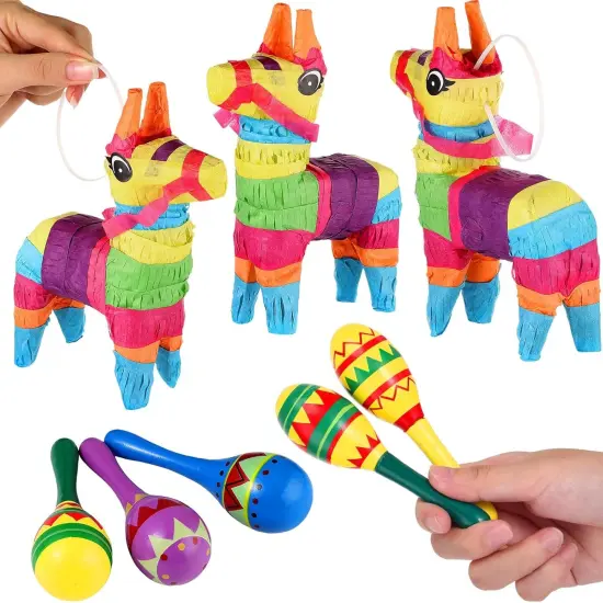 36 Pcs Mexican Fiesta Decor Include 12 Wooden Maracas Bulk 6 Mini Donkey Pi&ntilde;atas Mexican Theme Decorations for Maracas Party Favors Adults Cinco De Mayo Party Props {3}