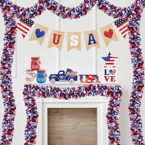 50FT Red White and Blue Tinsel Garlands for 4th of July Decorations {5}