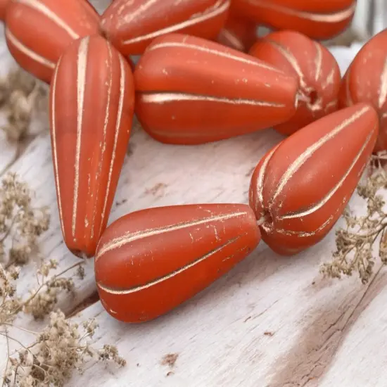 22x11mm Copper Washed Opaline Melon Drop Beads {3}