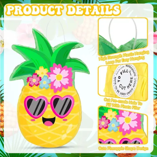 Small Pineapple Pi&ntilde;ata Summer Fruit Pi&ntilde;ata with Blindfold Bat for Hawaiian Tropical Luau Party Supplies {2}