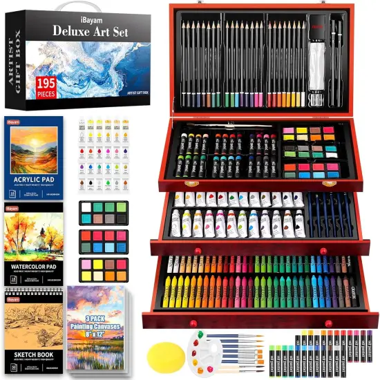 Art Supplies,195 Pack Art Set Drawing Kit for Kids Teens Girls Boys Adult, Arts and Crafts Painting Kit, Art Kits Paint Set with Acrylic Pad, Sketchbooks, Watercolor Pad, Canvases, Gift Box {1}