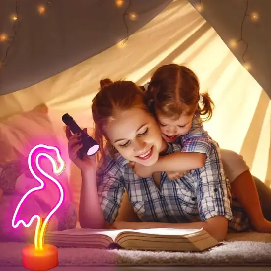 Flamingo Neon Sign &ndash; LED Pink Flamingo Light for Bedroom, Girls Room Decor, Party, or Gift | USB/Battery Operated with Pedestal {4}