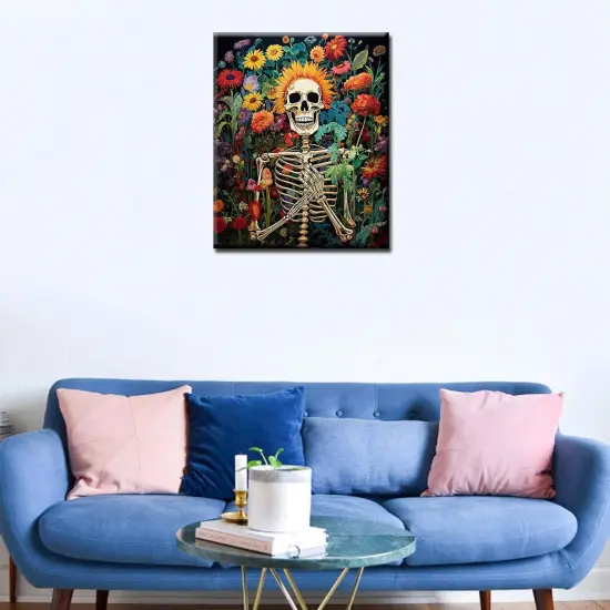 Day of The Dead Paint by Numbers for Adults Beginner Graffitic Human Skeleton DIY Paintings Acrylic Paint Canvas Girls Bedroom Decor Skull Man Painting Kits Flowers Art 16x20 Inch （Frameless ） {2}