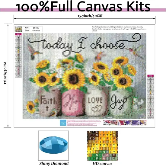 5D Diamond Painting Kits for Adults, Diamond Art Kits for Kids Beginner, Sunflower DIY Rhinestone Diamond Painting for Gift, Home Wall Decor (12&rdquo;W x 16&rdquo;L) {3}