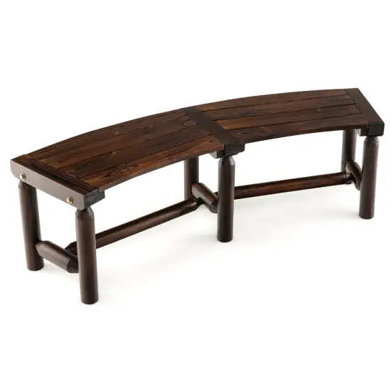 Rustic Brown Outdoor Patio Bench Carbonized Fir & Pine Wood Curved Design {1}