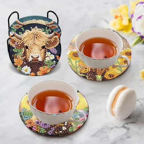 8 Pcs Diamond Art Painting Coasters Diamond Art Coasters with Holder, DIY Cow Coaster Diamond Painting Kits for Adults Beginners, Diamond Art Kits for Adults Arts and Crafts Supplies {4}