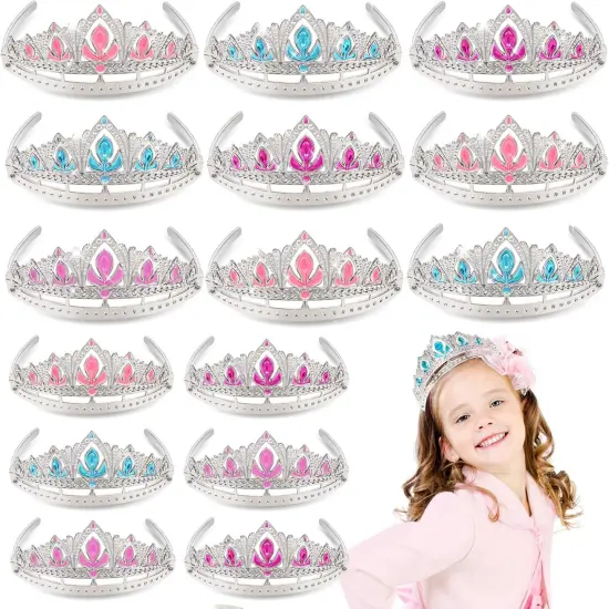Princess Crown Party Favors, 16Pcs Princess Dress Up Tiaras for Birthday Girl Cosplay Accessories {1}