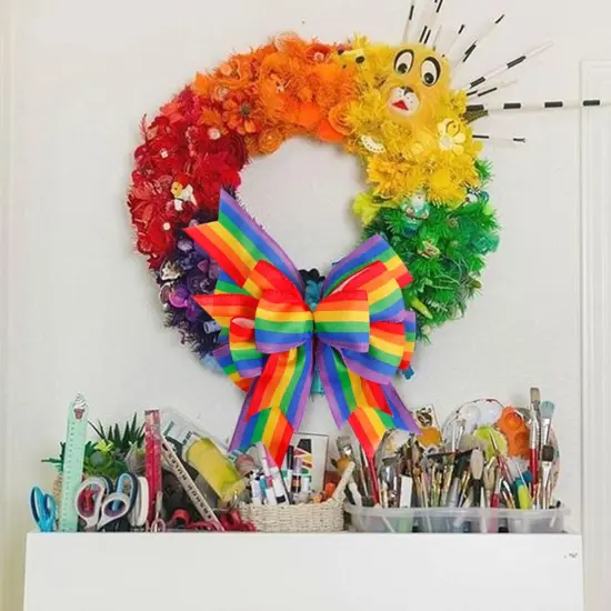 RIBBON Pride Wreath Bow Rainbow Stripe Decorations Lesbian Gay Burlap Ornaments {5}