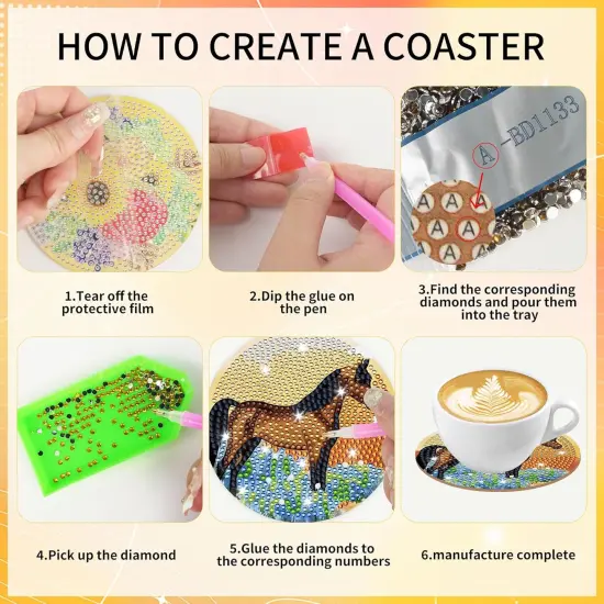 8 Pcs Spring Horse Diamond Art Coaster Kits {3}