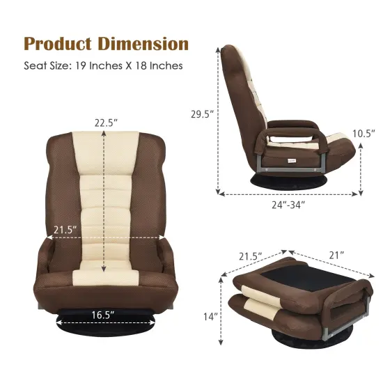 Ergonomic Folding Floor Chair with 6-Position Adjustable Backrest, 360&deg; Swivel {5}