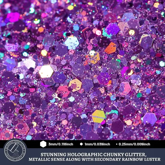 Purple Glitter, 160g/5.64oz Holographic Chunky Glitter for Crafts, Resin, Nail Body, Tumblers, Party Decorations {3}