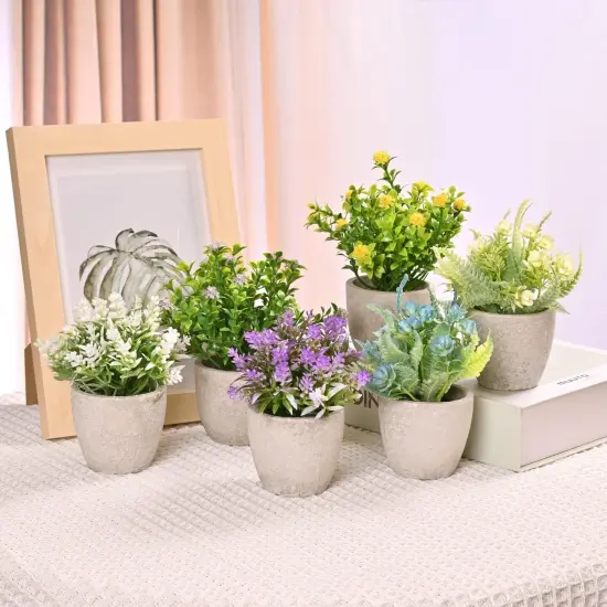 Set of 6 Potted Artificial Flowers Arrangement, Fake Flowers with Vases Faux Flowers in Pot for Centerpiece Table Decorations Spring Decor for Home Office Desktop {3}
