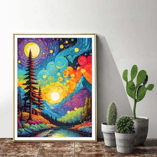 Van Gogh Diamond Art Kits for Adults Starry Sky Diamond Painting Kits for Adults, Full Drill Round Abstract Landscape Gem Art Kits for Home Wall Decor 12x16in {3}