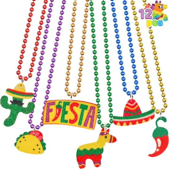 12 PCS Cinco de Mayo Fiesta Necklaces Bead- Mexican Birthday Party Favors Supplies Decorations, Luau Photo Props, Carnivals Event, Taco Tuesday {1}