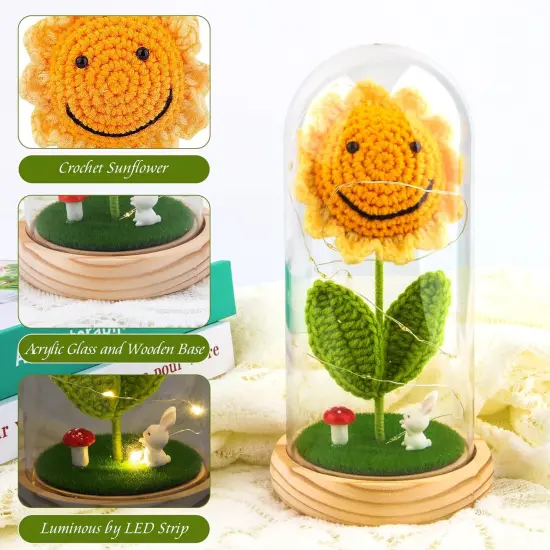 Sunflower Gifts for Women Birthday, Crochet Sunflowers in Dome with LED Strip for Her, Sun Flowers Gifts for Wife Girlfriend Mom on Birthday Mother's Day {5}