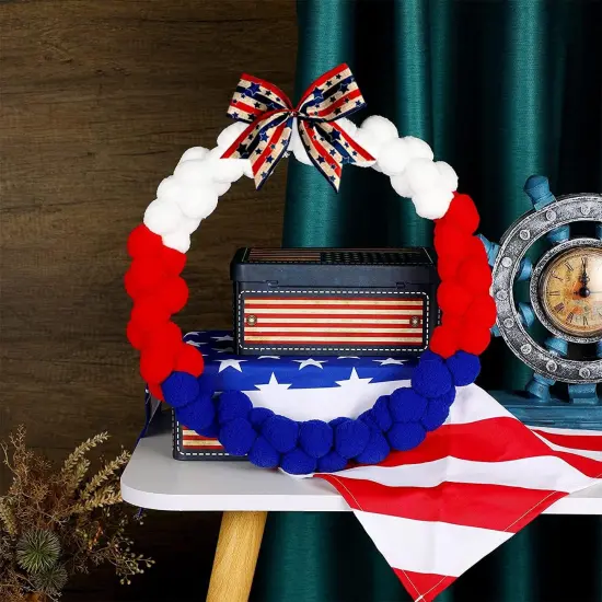 10 Pieces 4th of July Bows for Wreath, Patriotic Wreath Bows Red Blue Natural Burlap Bows American Stars Craft Bows Memorial Day Decorations Tree Bows for Front Door Supplies {3}