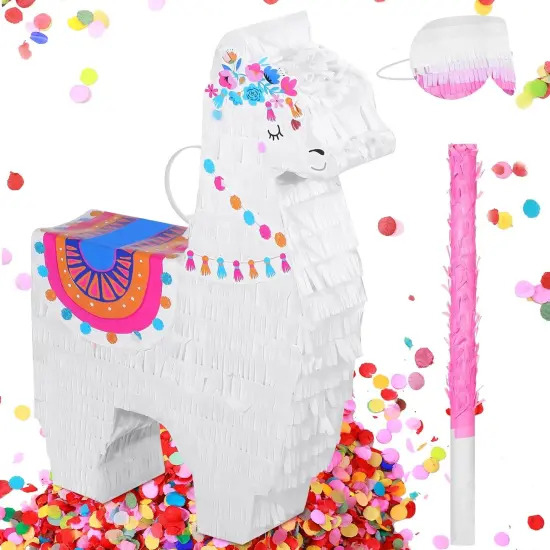 Llama Pi&ntilde;ata Fiesta for Mexican Fiesta Party Supplies, Large Llama Pi&ntilde;ata Includes Pi&ntilde;ata Stick and Blindfold, Confetti for Kids Birthday Celebrations, Mexican Themed Party, 16 x 12 x 3 Inch {1}