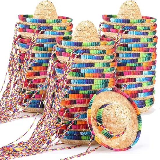 80 Pcs Mini Sombrero Hats Small Fiesta Headband Hats Natural Straw Cinco De Mayo Party Decorations for Kids Pets Dogs {1}